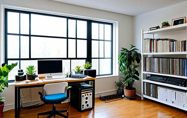 Inspiring Workspace**

"A bright and spacious music studio with large windows and lots of plants, fully clothed composer working at a desk with a computer and musical instruments, appropriate attire, safe for work, perfect anatomy, natural proportions, professional photography, clean and organized space, featuring shelves with musical scores and equipment, a comfortable chair, and a motivational poster on the wall, family-friendly, modest environment."

**
