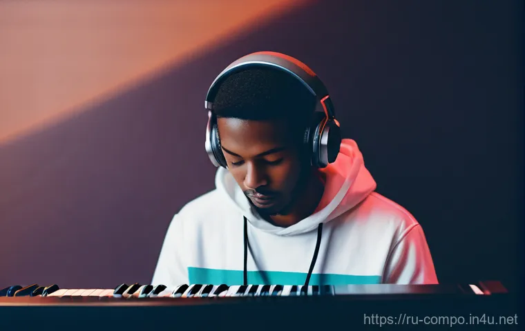 작곡가의 이론과 실무 통합적 접근 - **Image Prompt 1: The Composer's Integrated Studio**
    "A wide shot of a modern music composer (we...