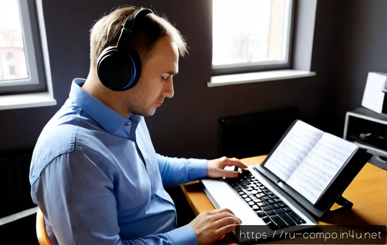 Home 17 작곡가 이직 인터뷰 질문 대비 - Photorealistic Russian music composer preparing for a career-change interview at a tidy Moscow apart...